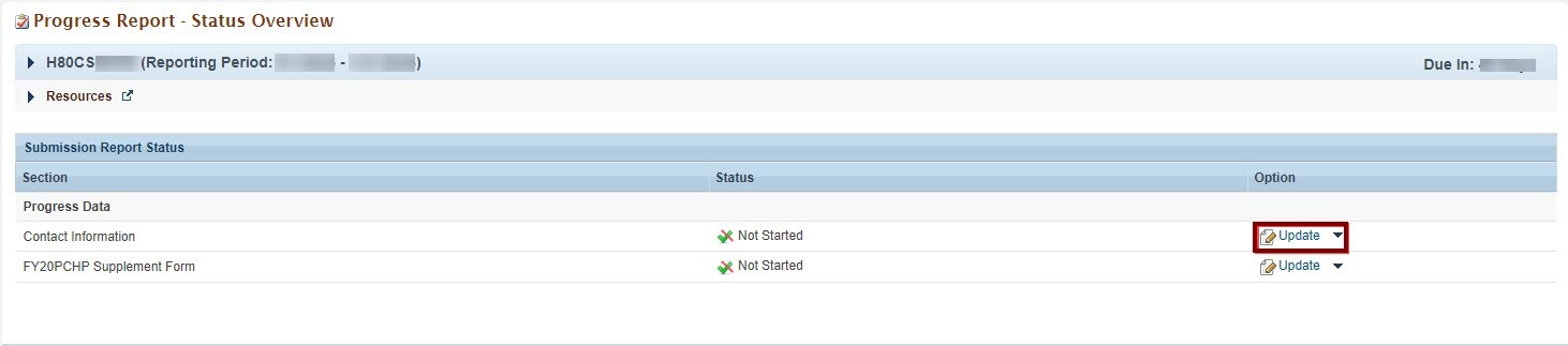 Screenshot of Status overview page