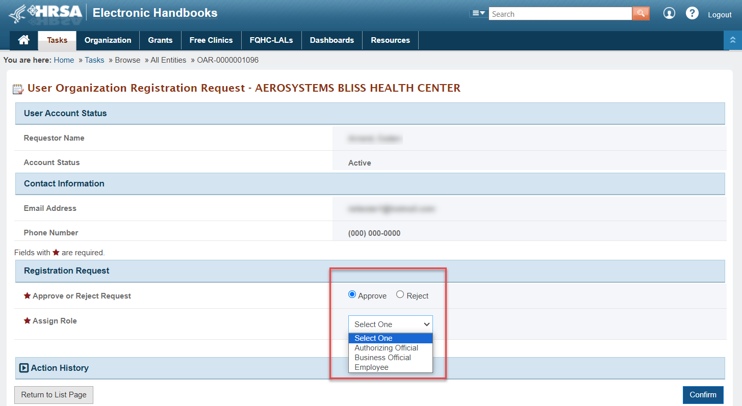 Screenshot of Approve Request Screen