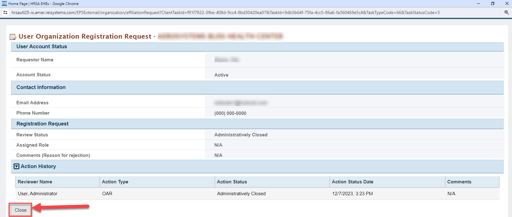 Screenshot of Close selection