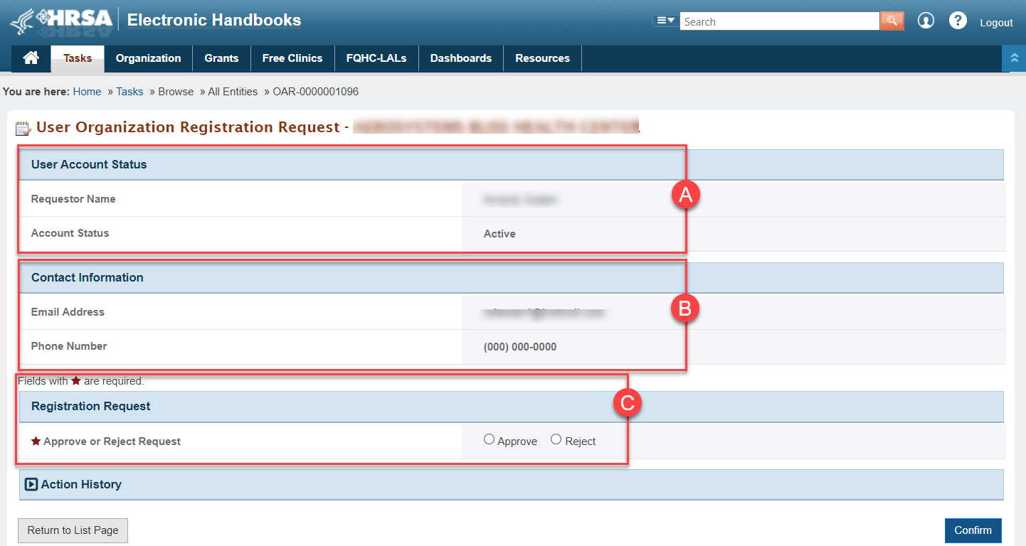 Screenshot of User Organization Registration Screen