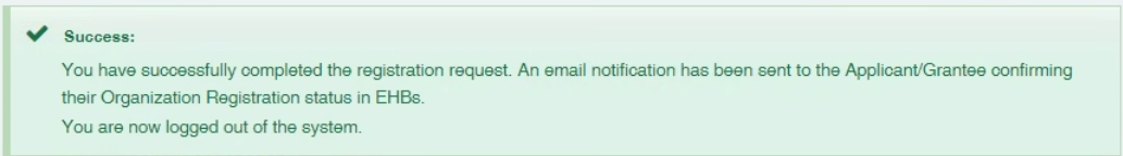 Screenshot of Success message