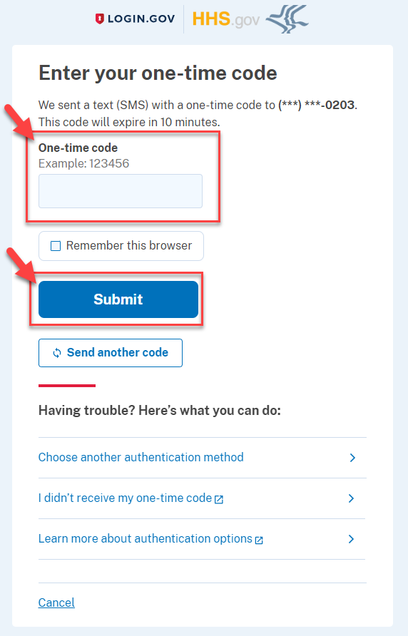 Screenshot of Click Submit
