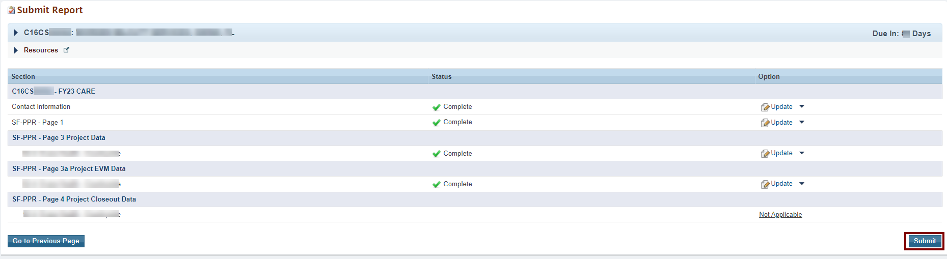 Screenshot of Submit report page