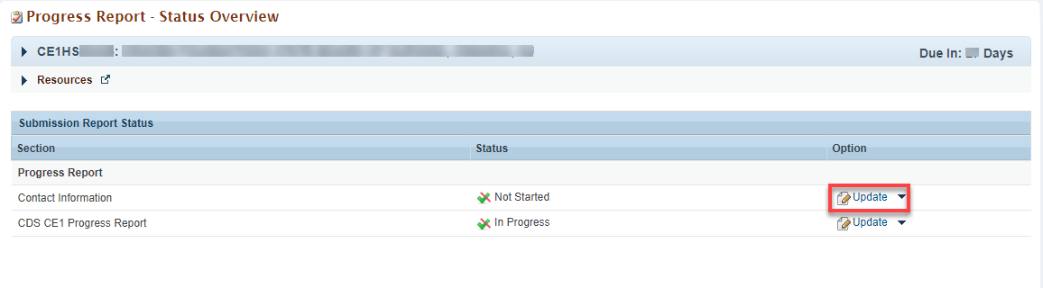 progress report status overview page