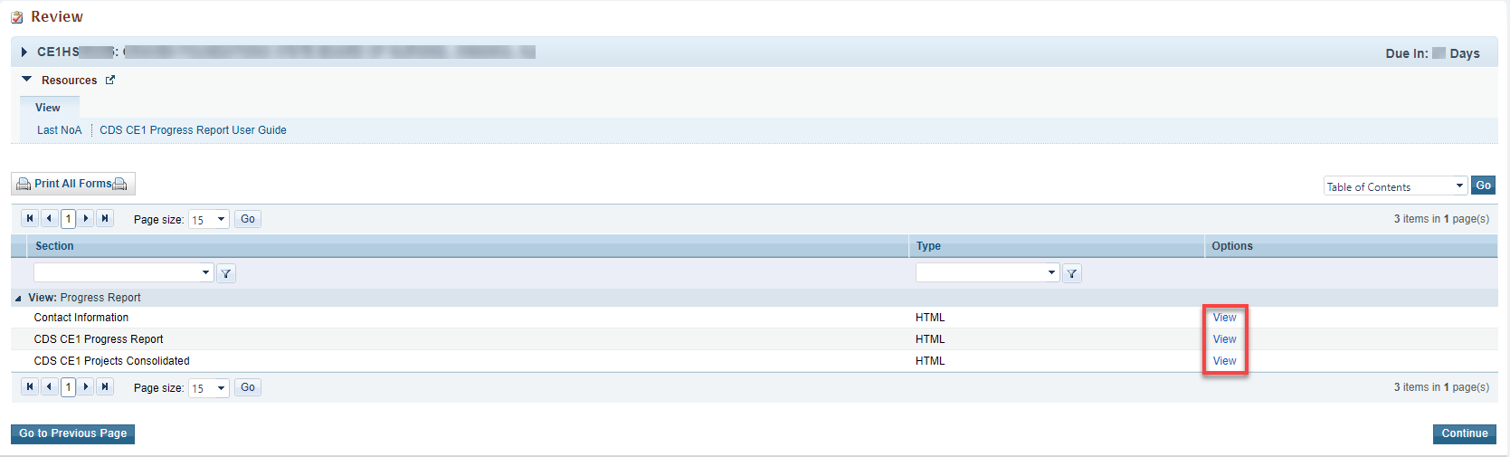 progress report review page