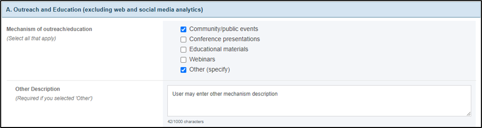 Screenshot of Mechanism of outreach or education