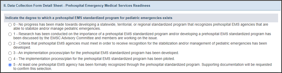 Screenshot of data collection form