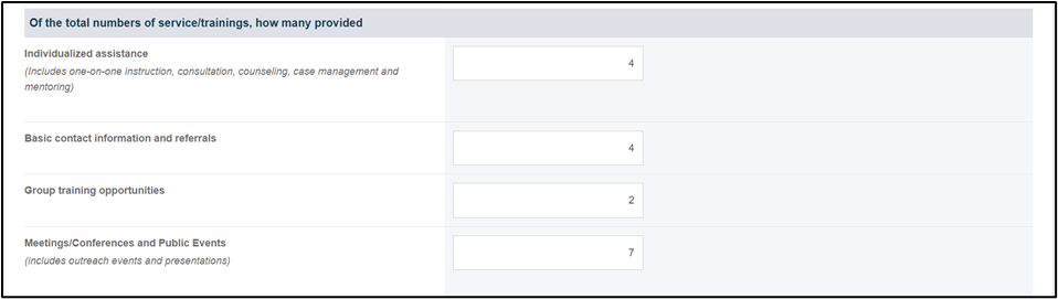 Screenshot of services provided