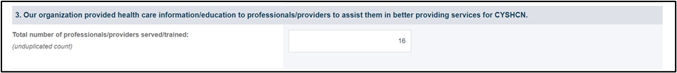 Screenshot of Organization provided health care