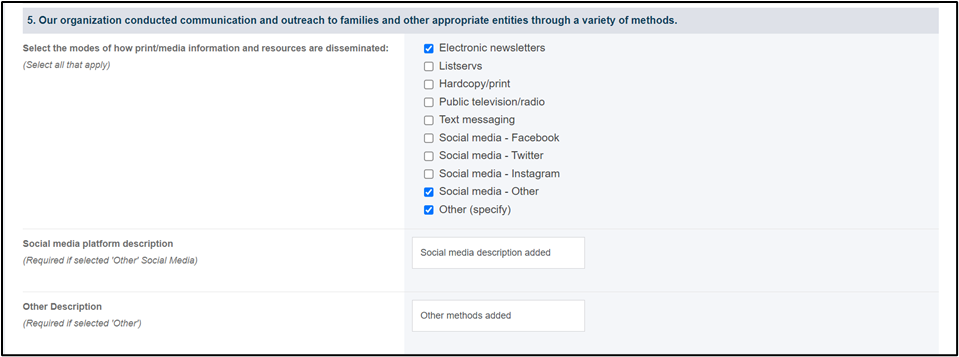 Screenshot of outreach to families