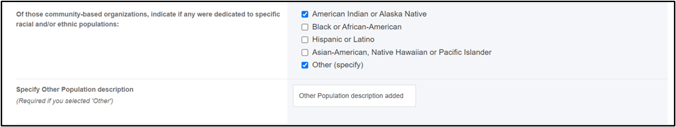 Screenshot of Specify other section