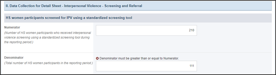 Screenshot of HS women participants screened for IPV using a standardized screening tool