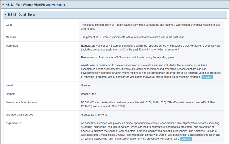 Screenshot of detail sheet