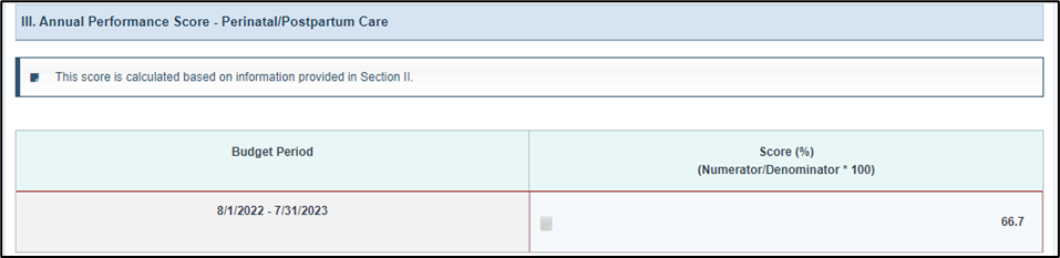 Screenshot of Annual performance score