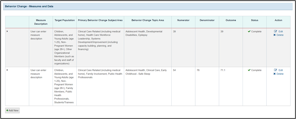 screenshot of measures and date
