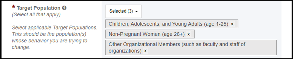 screenshot of target population