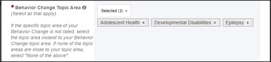 screenshot of Behavior change topic area