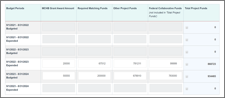 screenshot of Budget Periods
