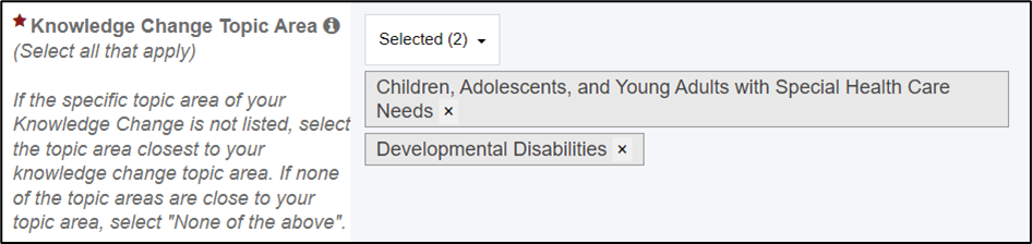 screenshot of Knowledge change topic area