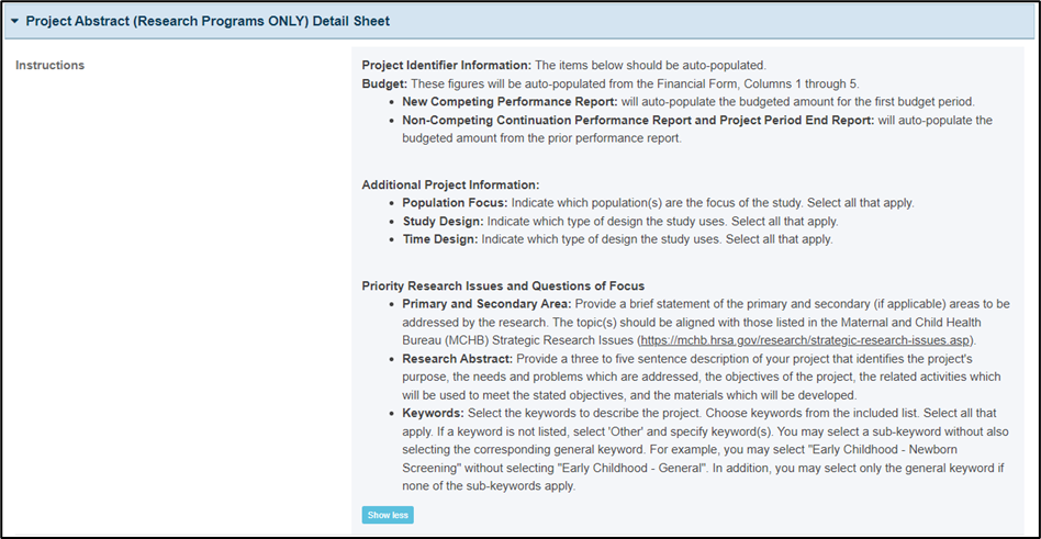 Screenshot of Detail sheet