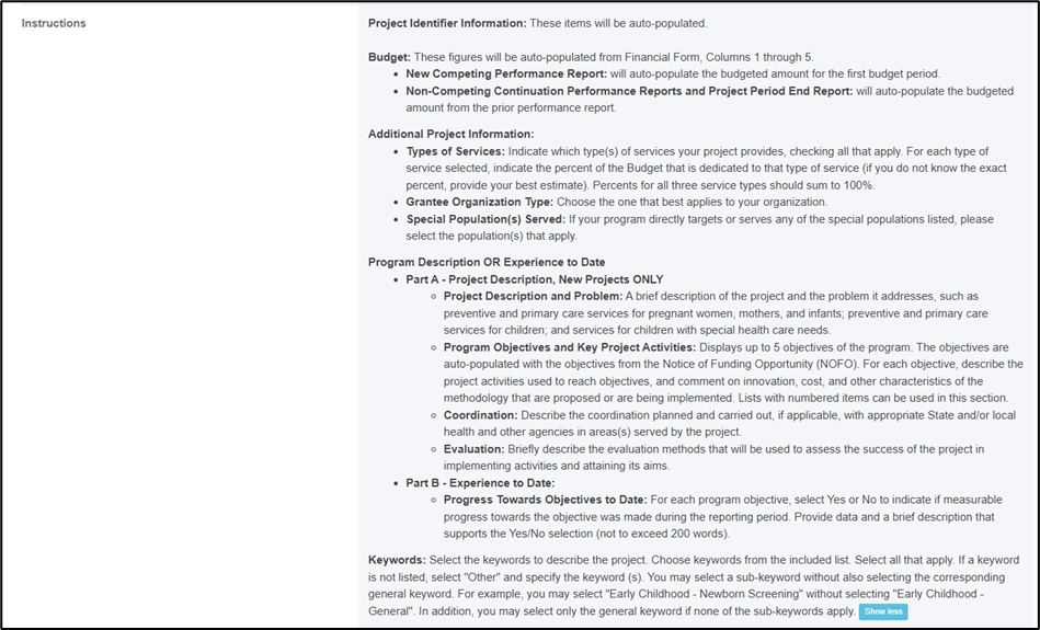 screenshot of Instructions