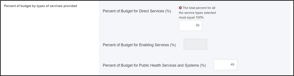 screenshot of percent of budget