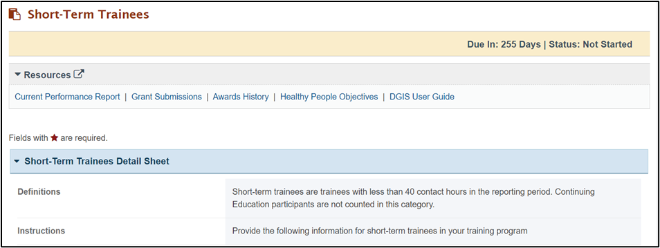 Screenshot of Short term trainees