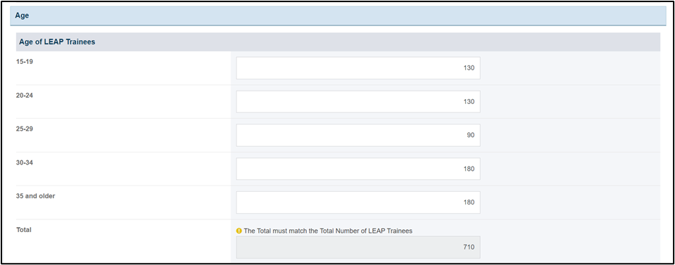 Screenshot of Age form section
