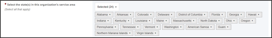 Screenshot of state selection