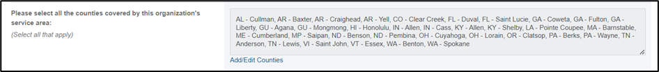 Screenshot of County selection