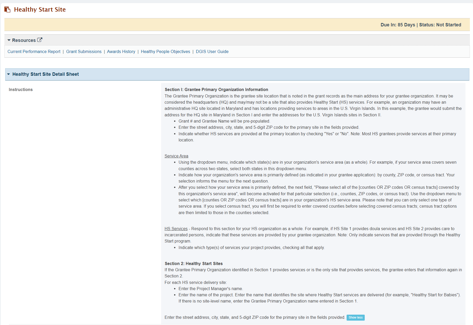 Screenshot of Detail sheet