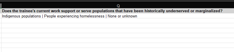 EHBs KB for Grantees > Former Long-Term Trainees Form > 17. FLTT-New.png (Excel showing multi select options with None or Unknown option) Screenshot of the Excel showing multi select options with None or Unknown option