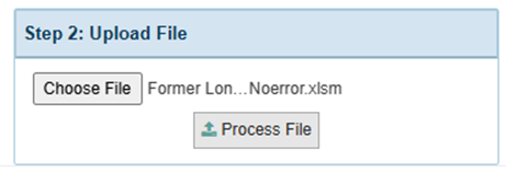 Screenshot of the Step 2 Upload File section showing Process 