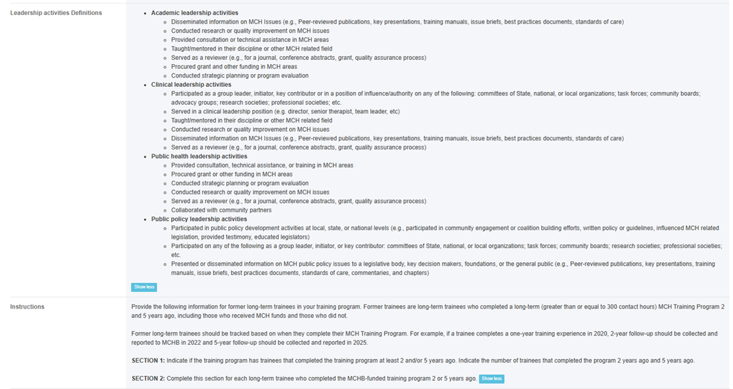 EHBs KB for Grantees > Former Long-Term Trainees Form > 4. FLTT-New v2.png (Former Long Term Trainees Detail Sheet showing Leadership Activities Definitions and Instructions) Screenshot of the Former Long Term Trainees Detail Sheet showing Leadership Activities Definitions and Instructions