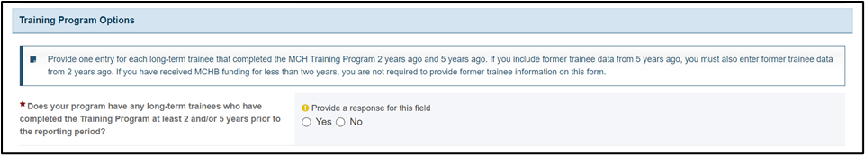 Screenshot of Training program options