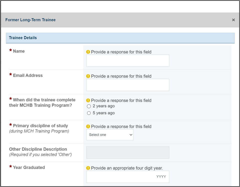 Screenshot of Trainee details