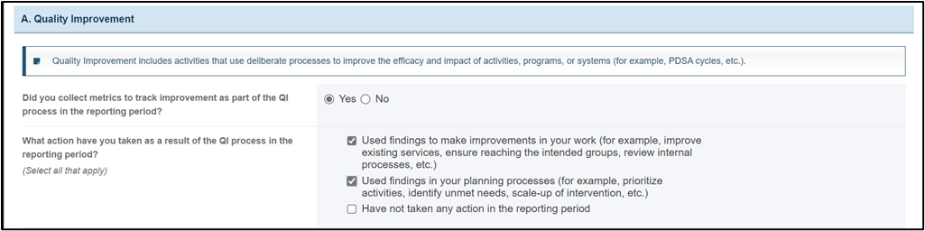 Screenshot of Quality Improvement