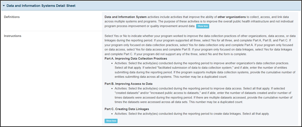 Screenshot of detail sheet