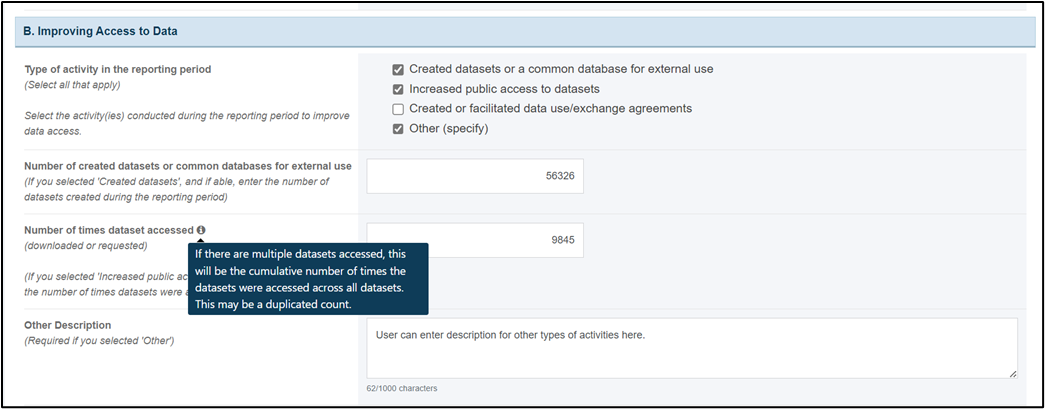 Screenshot of Improving access to data