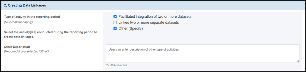 Screenshot of Creating data linkages