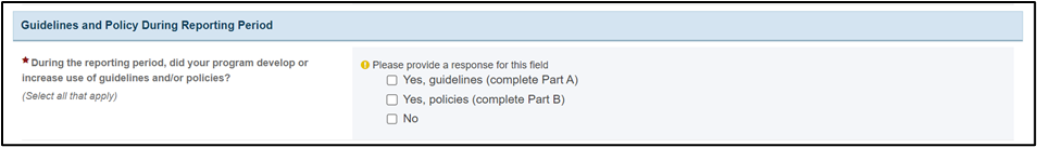 Screenshot of Reporting Period