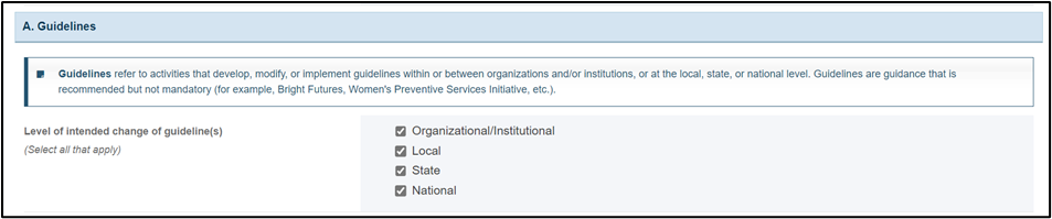 Screenshot of Guidelines