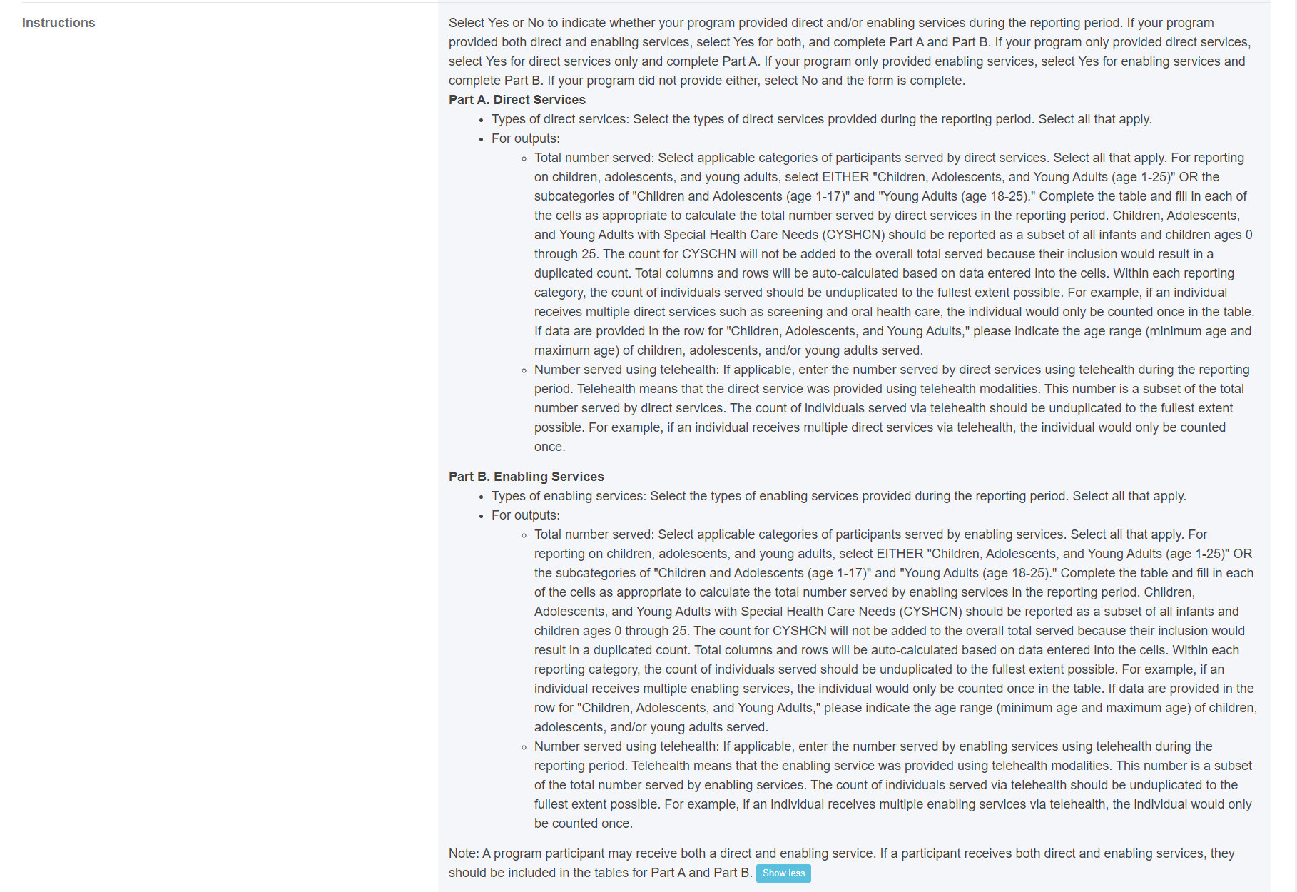 Screenshot of Detail sheet instructions