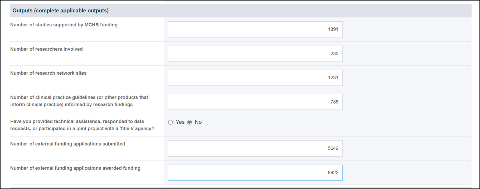 Screenshot of Outputs