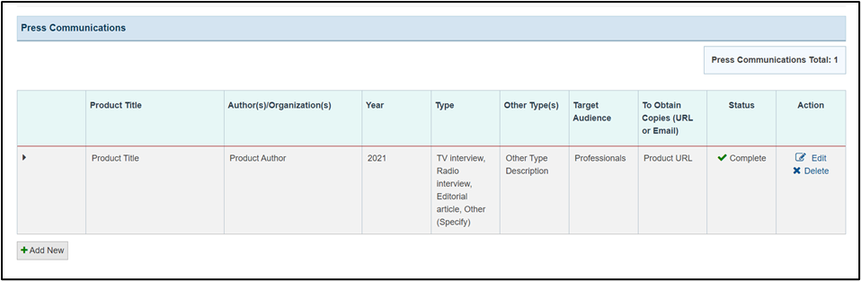 Press communications Screenshot of Press communications