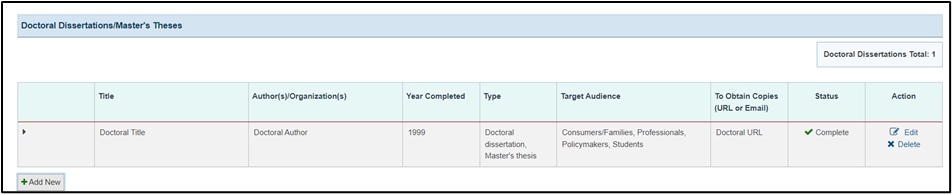 Screenshot of Doctoral Dissertations and Master's Thesis