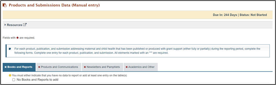 Products andsubmissions data Screenshot of Products and submissions data