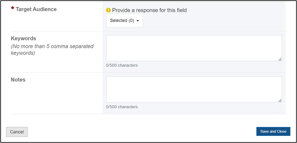 Screenshot of Publications under review save and close
