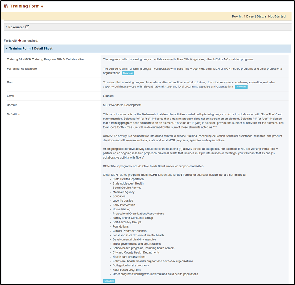 Screenshot of Training form 4 part 1