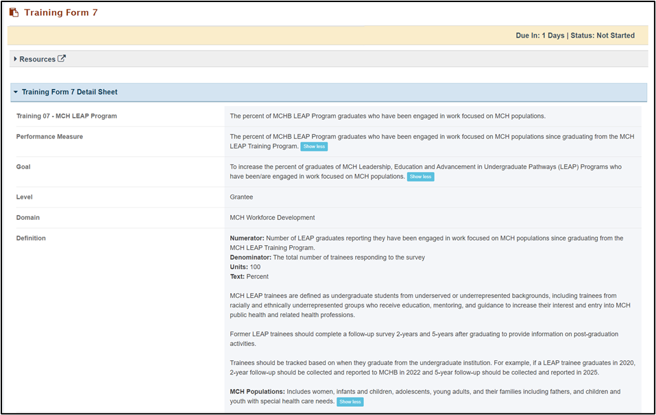 Screenshot of Training form 7 part 1